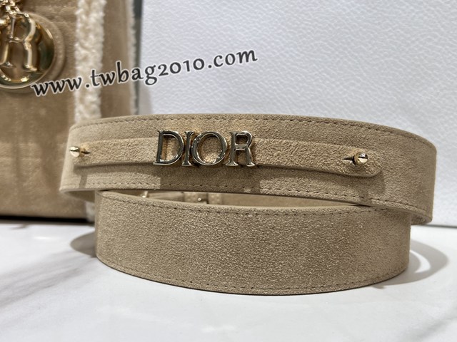 Dior专柜新款迪奥高仿原单四格Lady Dior手袋米色绒面革米白色羊皮革皮毛一体 djfk1485